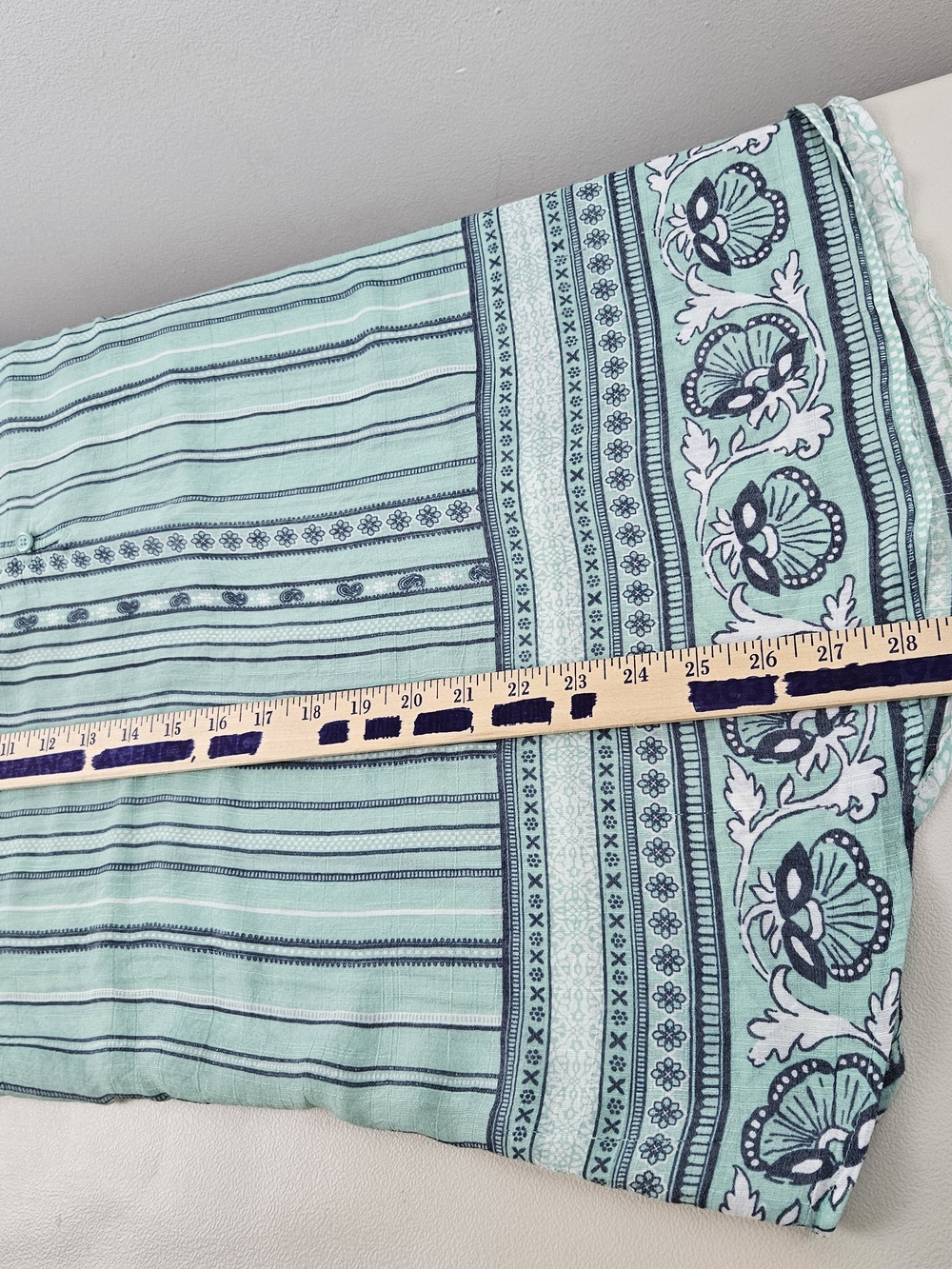 St. John's Bay XL Mint Green Sleeveless Henley Boho Top Stripe Floral Hem - Picture 13 of 16